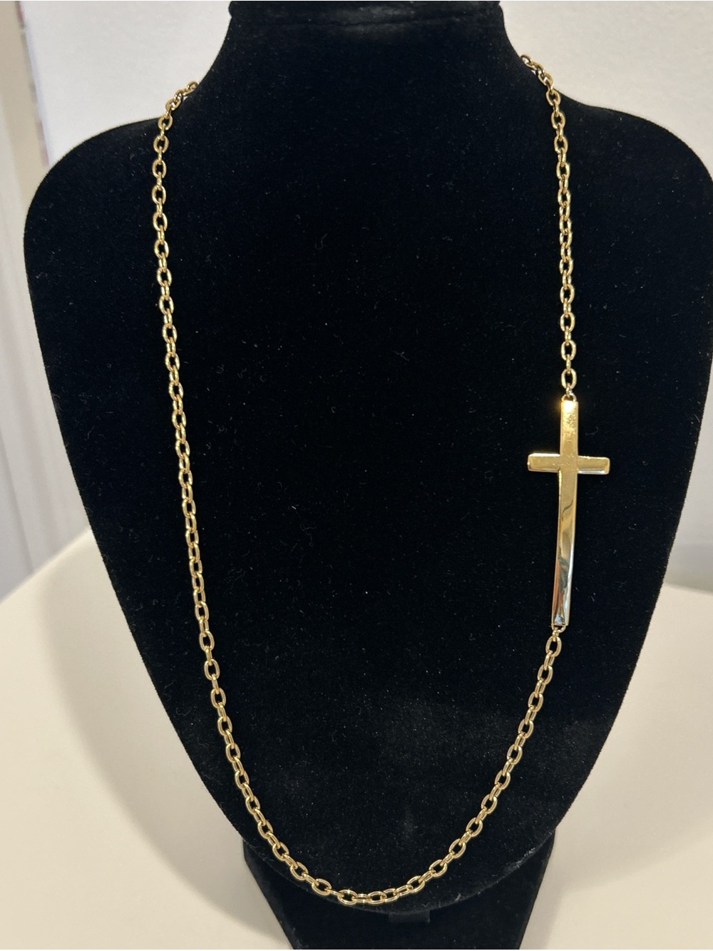 Gold Cross Pendant Long Chain Necklace - Women Jewelry